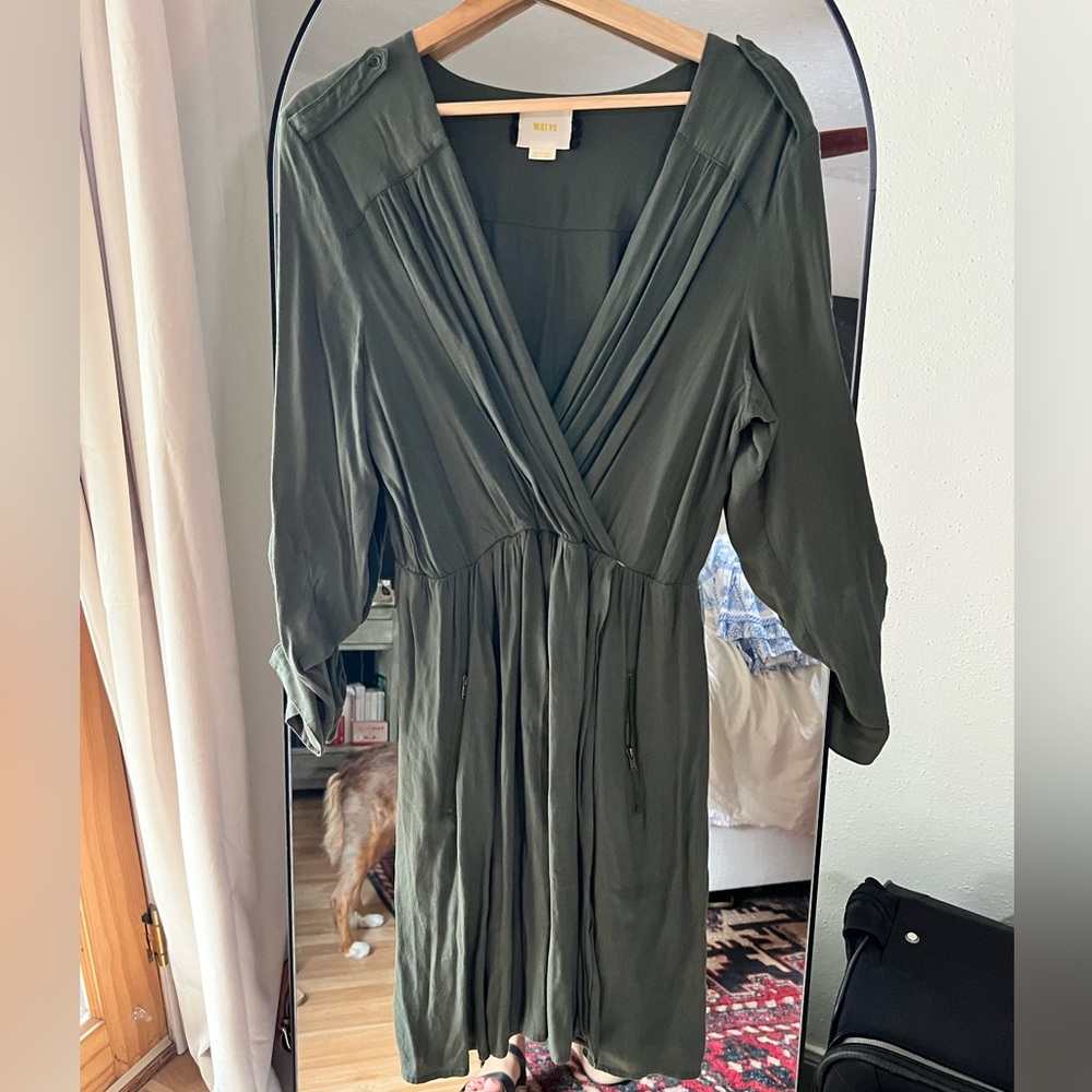 Maeve green vneck dress Anthropologie